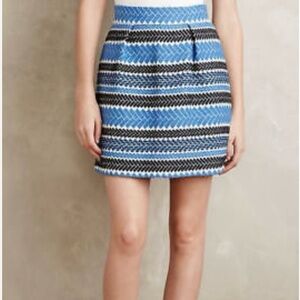 Anthropologie Blue and Black Patterned Mini Skirt